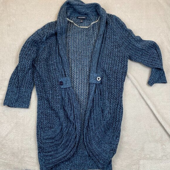 Notations Womens Cardigan Sweater Medium Open Knit Lightweight Blue Open Front - Picture 6 of 7